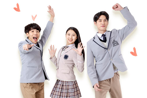 학생세명이 화이팅하는 모습