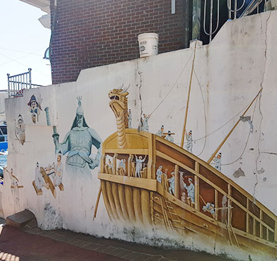 거북선과 이순신 동상 그림